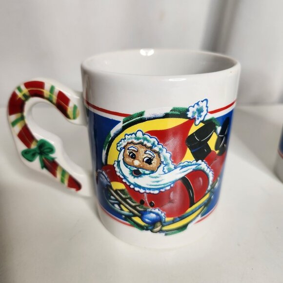 Vintage Santa Claus On A Sled Coffee Mug With Candy Cane On Handle Christmas Lot - Picture 6 of 6